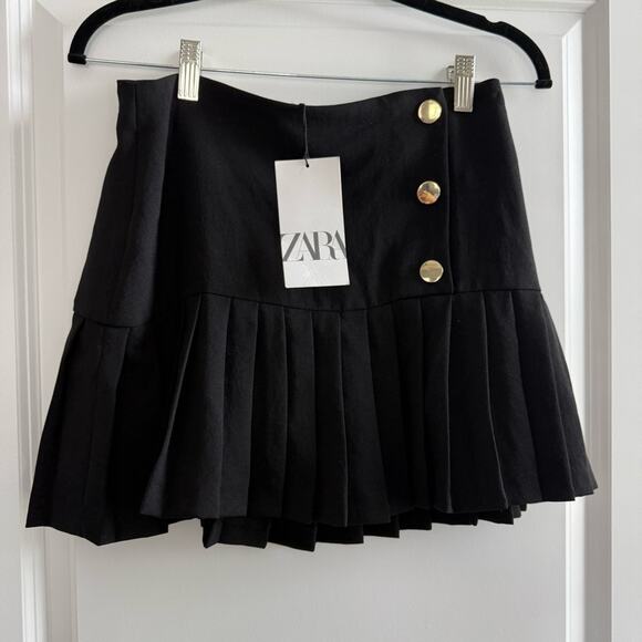 ZARA Drop Waist Pleated Button Skort Mini Skirt - Picture 3 of 6